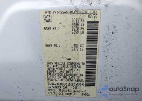 2020 Nissan Leaf Sv 40 Kwh z USA, uszkodzony, nr VIN 1N4AZ1CP0LC302695